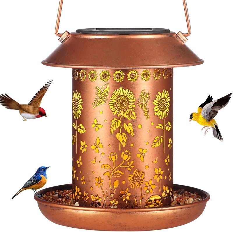Yardoor Sunflower Solar Bird Feeder for Outdoors Hanging Solar Lanterns Waterproof Metal Wild Bird Feeders Garden Outside Yard Decor Christmas Birthday Gifts for Women Mom (Butterfly - Image 1